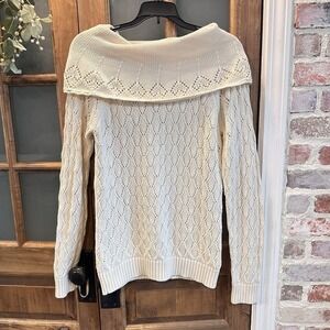 Y2K Madison Studio Sweater Large (Med) Ivory Off Shoulder Pearl Accent Coquette